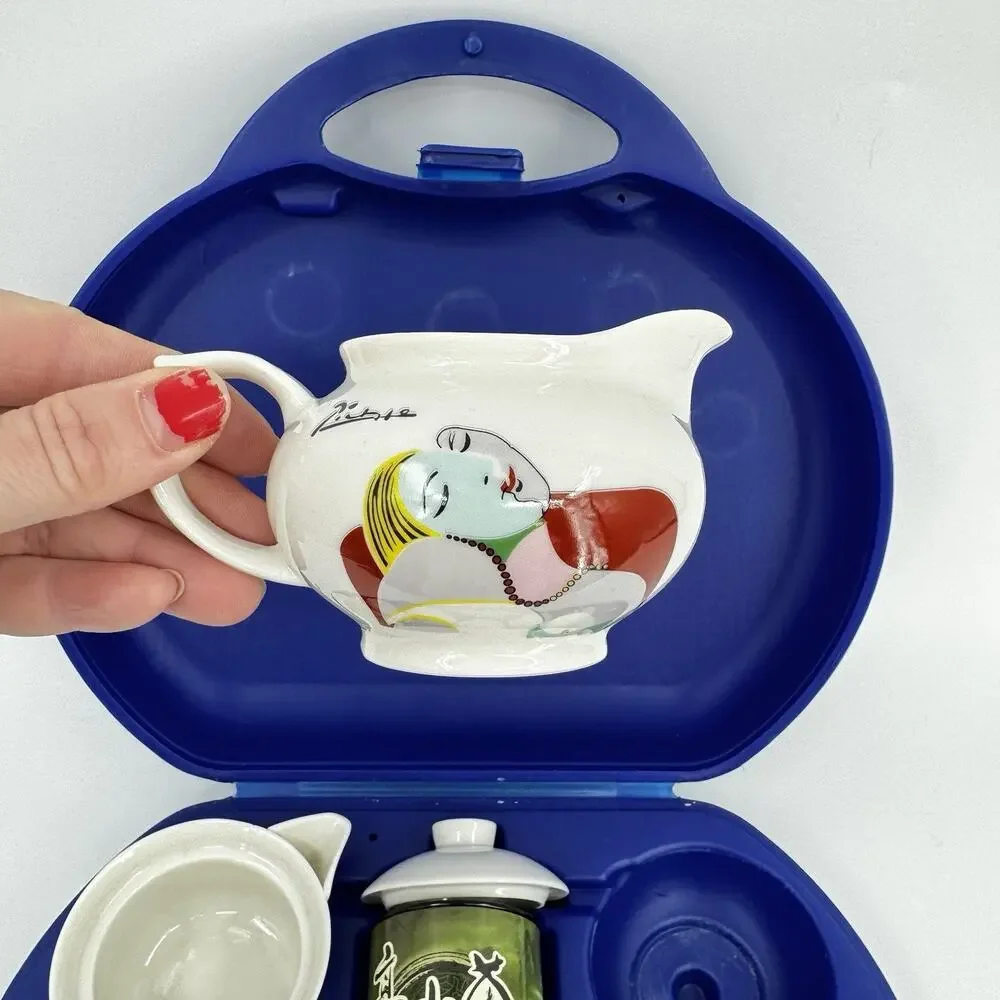 Picasso Art Collection Tea Set in Carry Case 14 Pieces Tea Pot Cups Creamer